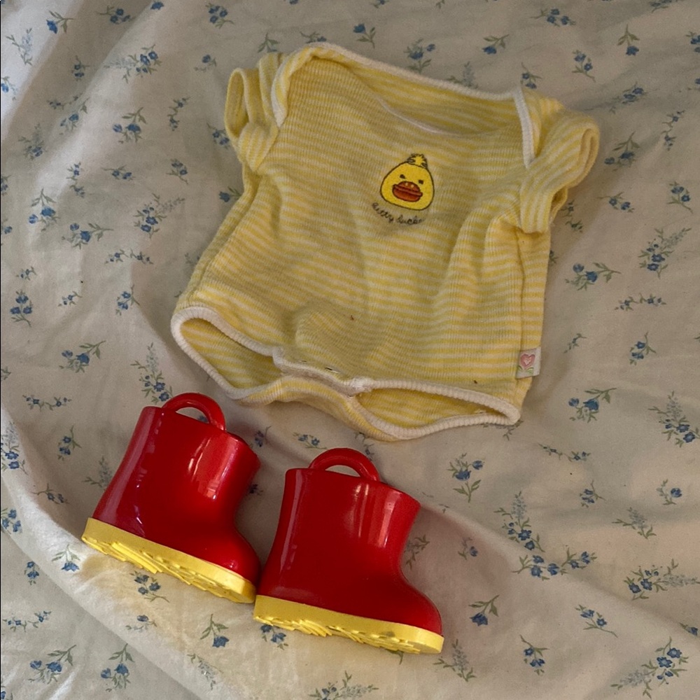American Girl Yellow Onesie with Red Boots